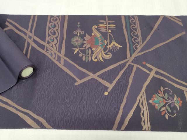 平和屋着物▼西陣　互興織物謹製　名古屋帯　帯反物　幾何学花文　金糸　証紙付き　逸品　DABK3868zy