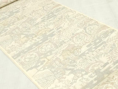 平和屋着物▼塩沢紬　反物　着尺　吉祥文　証紙付き　逸品　未使用　DABK3871zy