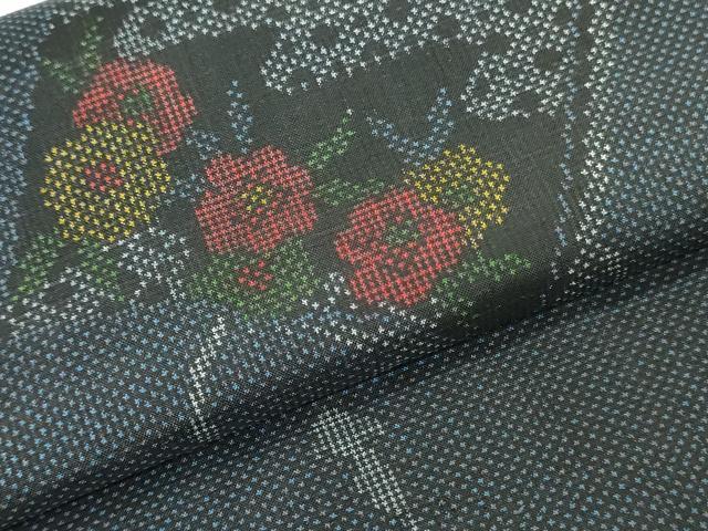 平和屋着物▼本場大島紬　反物　着尺　7マルキ　冊子花文　逸品　未使用　DABK3945zy