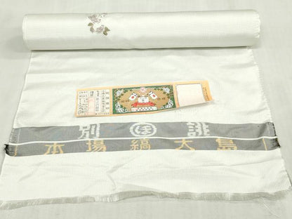 平和屋着物●本場縞大島紬　反物　着尺　総刺繍　舞花文　金糸　堀之内織物謹製　証紙付き　逸品　未使用　DABK3949zy