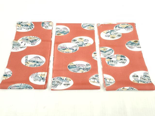 平和屋着物▼小紋　解き反物　着尺　型染め　風景文　裁断済み　逸品　DABK3951zy