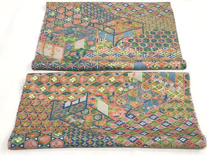 平和屋着物▼小紋　解き反物　着尺　御所車吉祥文　逸品　DABK3955zy