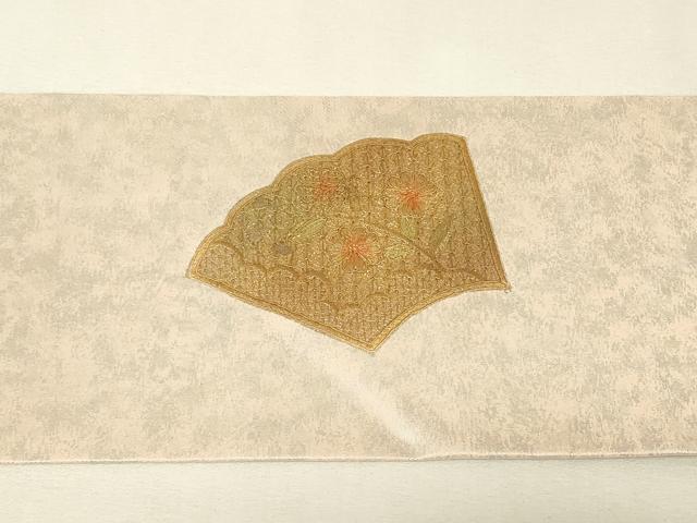 平和屋着物▼中国三大刺繍　スワトウ刺繍　汕頭刺繍　九寸名古屋帯　地紙花文　金彩　引箔　正絹　逸品　未使用　DABK4009az