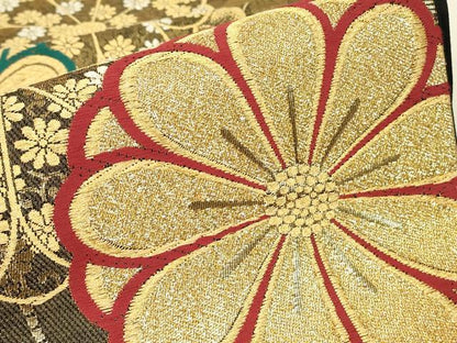 平和屋着物▼六通柄袋帯　舞花文　金糸　正絹　逸品　DABK4017az