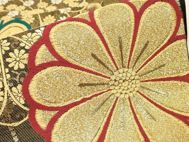 平和屋着物▼六通柄袋帯　舞花文　金糸　正絹　逸品　DABK4017az