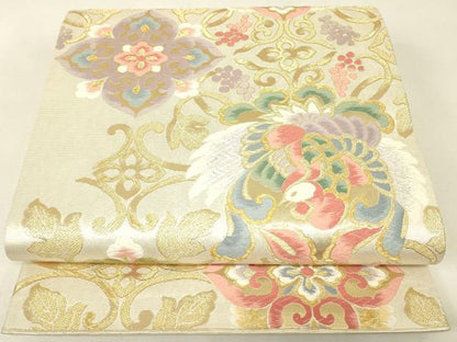 平和屋着物▼六通柄袋帯　唐織　能美鳳凰文　金銀糸　正絹　逸品　DABK4018az