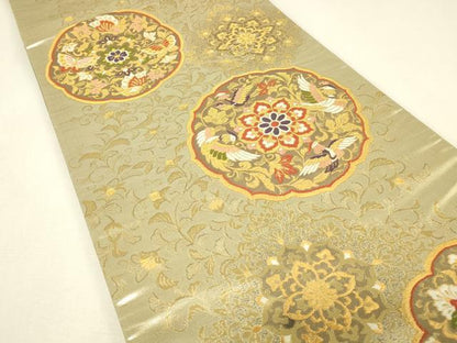 平和屋着物▼六通柄袋帯　正倉院花蝶文　金糸　正絹　逸品　DABK4024az