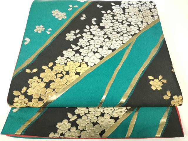 平和屋着物▼六通柄袋帯　舞桜文　金糸　正絹　逸品　DABK4081az