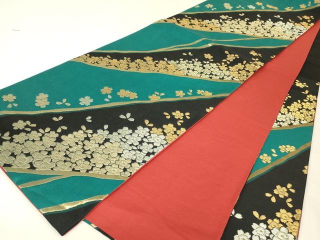 平和屋着物▼六通柄袋帯　舞桜文　金糸　正絹　逸品　DABK4081az