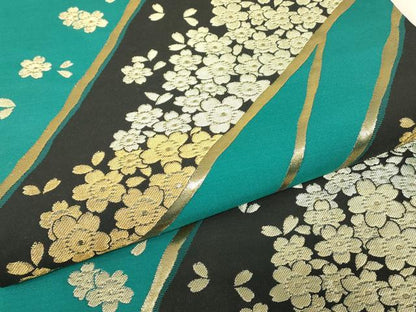 平和屋着物▼六通柄袋帯　舞桜文　金糸　正絹　逸品　DABK4081az