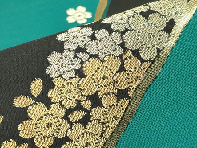 平和屋着物▼六通柄袋帯　舞桜文　金糸　正絹　逸品　DABK4081az