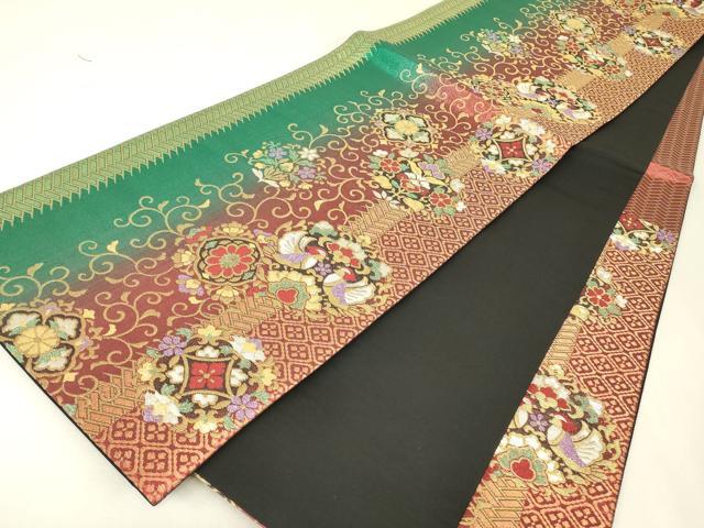 平和屋着物▼六通柄袋帯　裳美　正倉院鴛鴦花文　金銀糸　正絹　逸品　DABK4082az