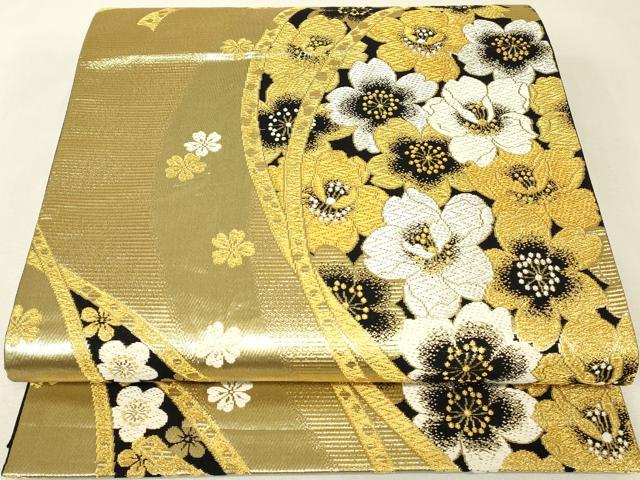 平和屋着物▼六通柄袋帯　舞桜文　金銀糸　正絹　逸品　DABK4084az