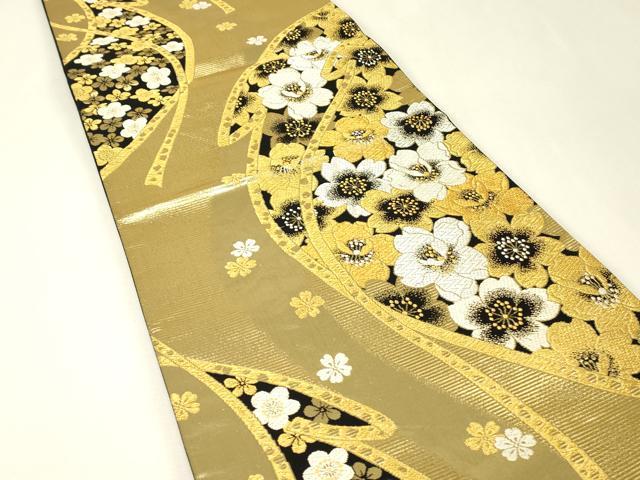 平和屋着物▼六通柄袋帯　舞桜文　金銀糸　正絹　逸品　DABK4084az