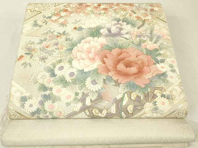 平和屋着物▼綴れ　太鼓柄袋帯　花車天井文　金彩　正絹　逸品　未使用　DABK4085az