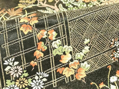 平和屋着物▼六通柄袋帯　籬花文　黒地　金糸　正絹　逸品　DABK4088az