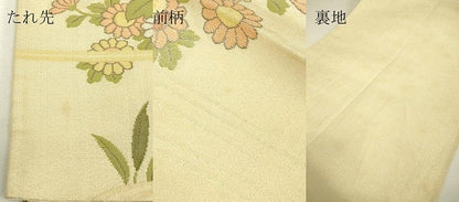 平和屋着物▼六通柄袋帯　流水牡丹文　正絹　逸品　DABK4105az
