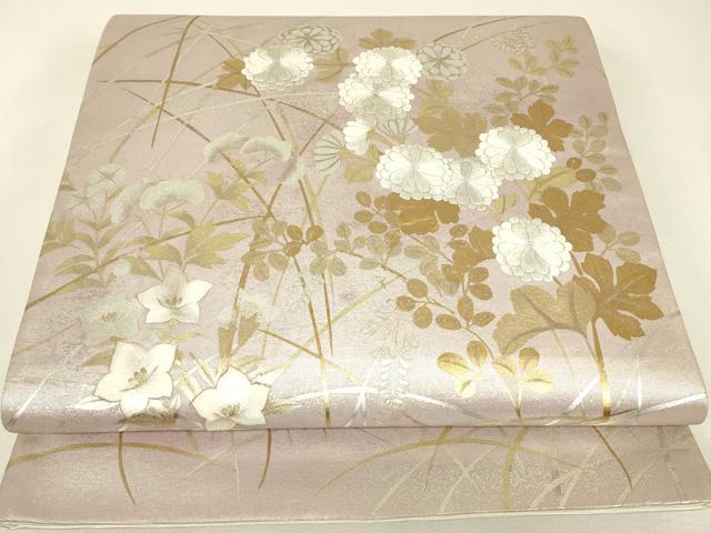 平和屋着物▼太鼓柄袋帯　刺繍　菊桔梗文　金銀彩　正絹　逸品　DABK4107az