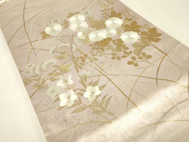 平和屋着物▼太鼓柄袋帯　刺繍　菊桔梗文　金銀彩　正絹　逸品　DABK4107az