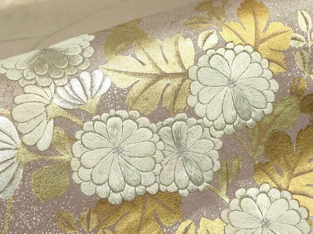 平和屋着物▼太鼓柄袋帯　刺繍　菊桔梗文　金銀彩　正絹　逸品　DABK4107az