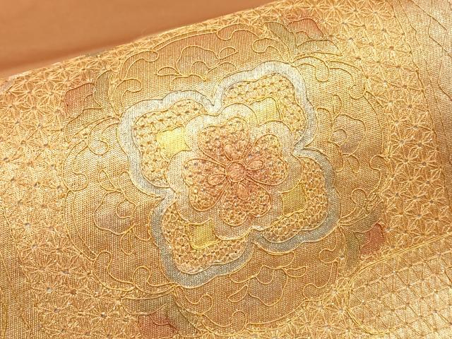 平和屋着物▼中国三大刺繍　スワトウ刺繍　汕頭刺繍　太鼓柄袋帯　駒刺繍　霞取正倉院花文　金糸　正絹　逸品　DABK4110az