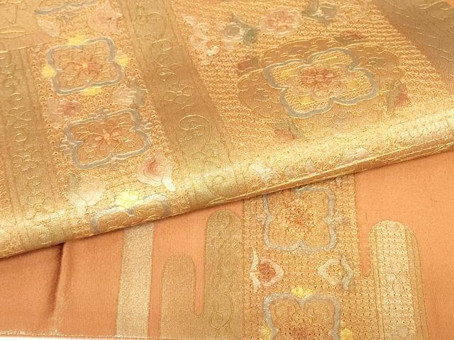 平和屋着物▼中国三大刺繍　スワトウ刺繍　汕頭刺繍　太鼓柄袋帯　駒刺繍　霞取正倉院花文　金糸　正絹　逸品　DABK4110az