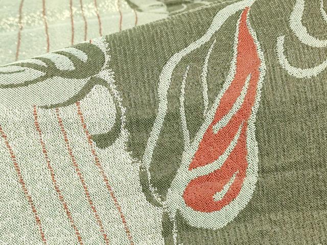 平和屋着物▼六通柄袋帯　舞葉文　金糸　正絹　逸品　DABK4137az