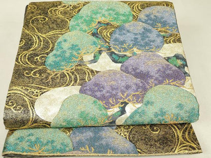 平和屋着物▼六通柄袋帯　彩松優夾文　金糸　正絹　逸品　DABK4138az