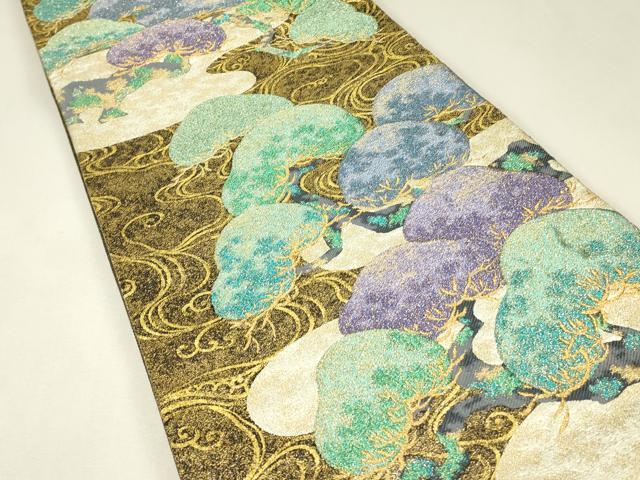 平和屋着物▼六通柄袋帯　彩松優夾文　金糸　正絹　逸品　DABK4138az