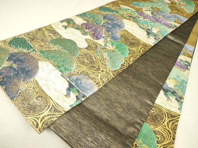 平和屋着物▼六通柄袋帯　彩松優夾文　金糸　正絹　逸品　DABK4138az