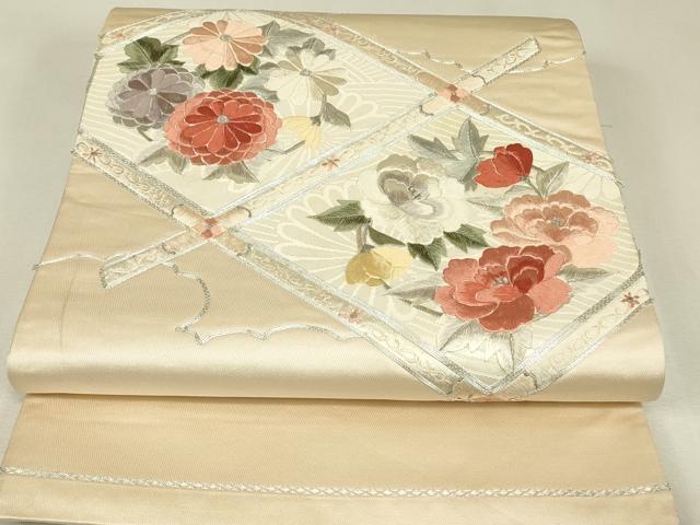 平和屋着物▼総刺繍　太鼓柄袋帯　駒刺繍　天井花文　銀糸　正絹　逸品　DABK4157az