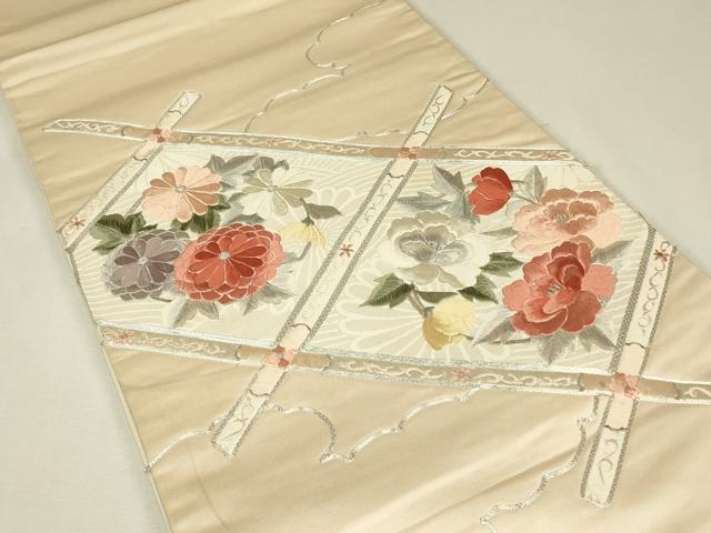 平和屋着物▼総刺繍　太鼓柄袋帯　駒刺繍　天井花文　銀糸　正絹　逸品　DABK4157az