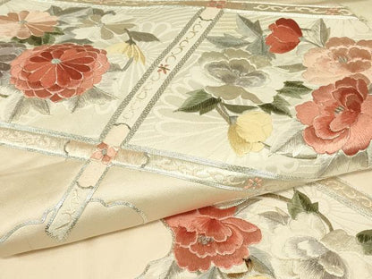 平和屋着物▼総刺繍　太鼓柄袋帯　駒刺繍　天井花文　銀糸　正絹　逸品　DABK4157az