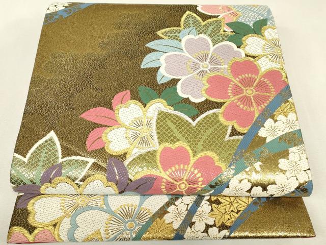 平和屋着物▼六通柄袋帯　優砂金　舞桜文　金糸　鈴乃屋扱い　正絹　逸品　DABK4208az