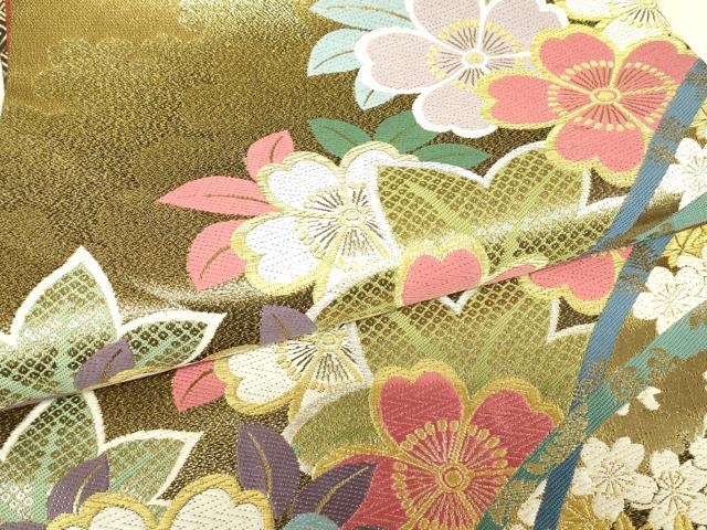 平和屋着物▼六通柄袋帯　優砂金　舞桜文　金糸　鈴乃屋扱い　正絹　逸品　DABK4208az