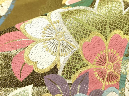 平和屋着物▼六通柄袋帯　優砂金　舞桜文　金糸　鈴乃屋扱い　正絹　逸品　DABK4208az