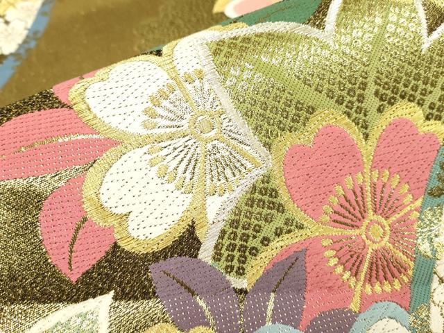 平和屋着物▼六通柄袋帯　優砂金　舞桜文　金糸　鈴乃屋扱い　正絹　逸品　DABK4208az