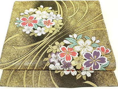 平和屋着物▼六通柄袋帯　花丸文　金糸　正絹　逸品　DABK4212az