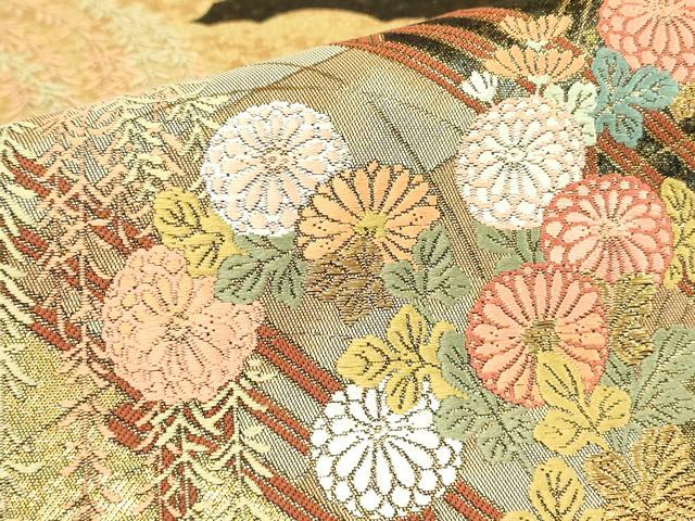 平和屋着物▼西陣　とみや織物謹製　とみや帯　六通柄袋帯　柳橋寿菊文　金糸　引箔　正絹　逸品　DABK4242az