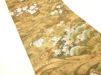 平和屋着物▼六通柄袋帯　花のつどい　金糸　正絹　逸品　DABK4257az