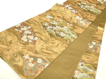 平和屋着物▼六通柄袋帯　花のつどい　金糸　正絹　逸品　DABK4257az