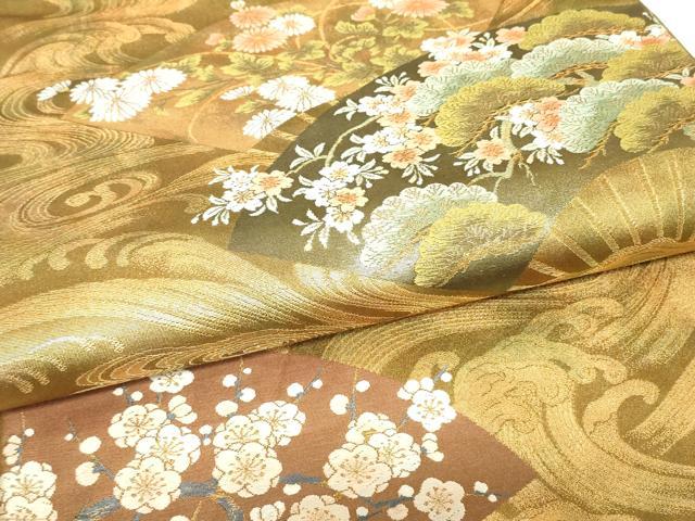 平和屋着物▼六通柄袋帯　花のつどい　金糸　正絹　逸品　DABK4257az