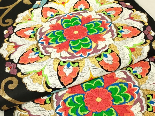 平和屋着物▼六通柄袋帯　瑞宝華文　黒地　金銀糸　正絹　逸品　DABK4260az