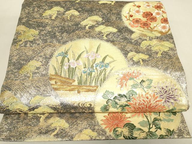 平和屋着物▼六通柄袋帯　花丸文　金糸　正絹　逸品　DABK4268az