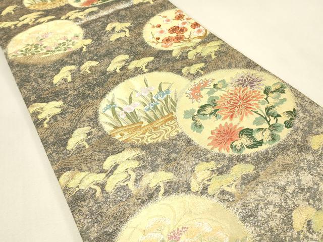 平和屋着物▼六通柄袋帯　花丸文　金糸　正絹　逸品　DABK4268az