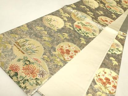 平和屋着物▼六通柄袋帯　花丸文　金糸　正絹　逸品　DABK4268az
