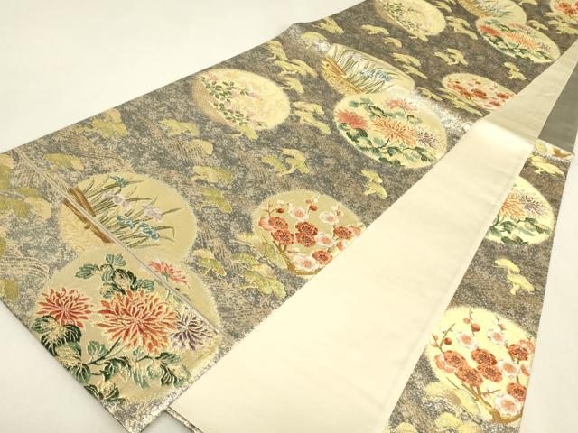 平和屋着物▼六通柄袋帯　花丸文　金糸　正絹　逸品　DABK4268az