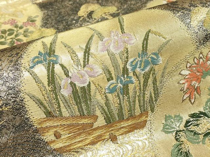平和屋着物▼六通柄袋帯　花丸文　金糸　正絹　逸品　DABK4268az