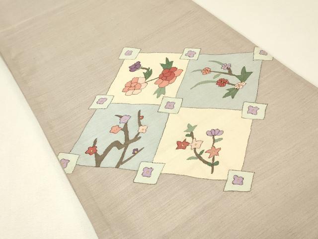 平和屋着物▼明綴　太鼓柄袋帯　枝花牡丹文　金糸　正絹　逸品　DABK4291az