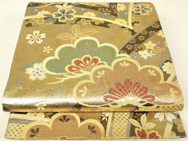 平和屋着物▼佐賀錦　六通柄袋帯　花松文　金糸　正絹　逸品　DABK4297az